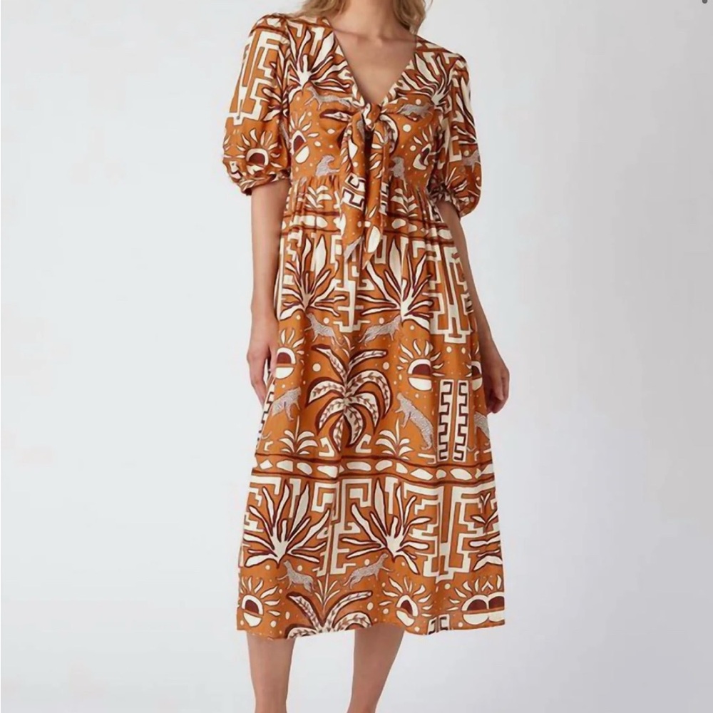 CROSBY by Mollie Burch Geometric Orange Midi Dress
